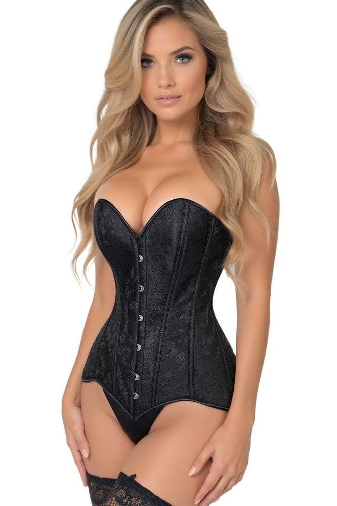Lavish Black Brocade Overbust Corset W/Busk Closure - Daisy Corsets