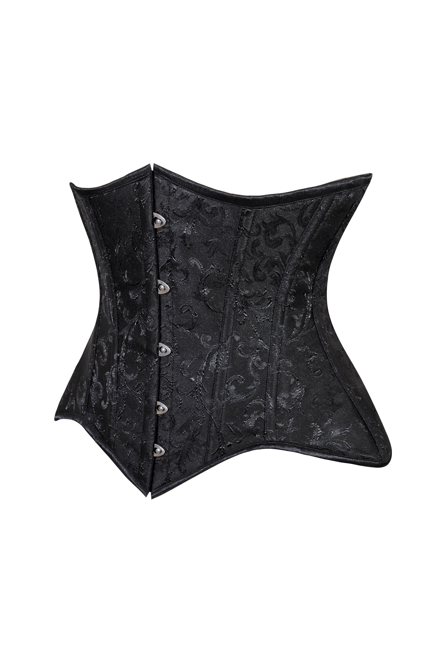 Lavish Black Brocade Waist Cincher Under Bust Corset w/Front Busk Closure - Daisy Corsets