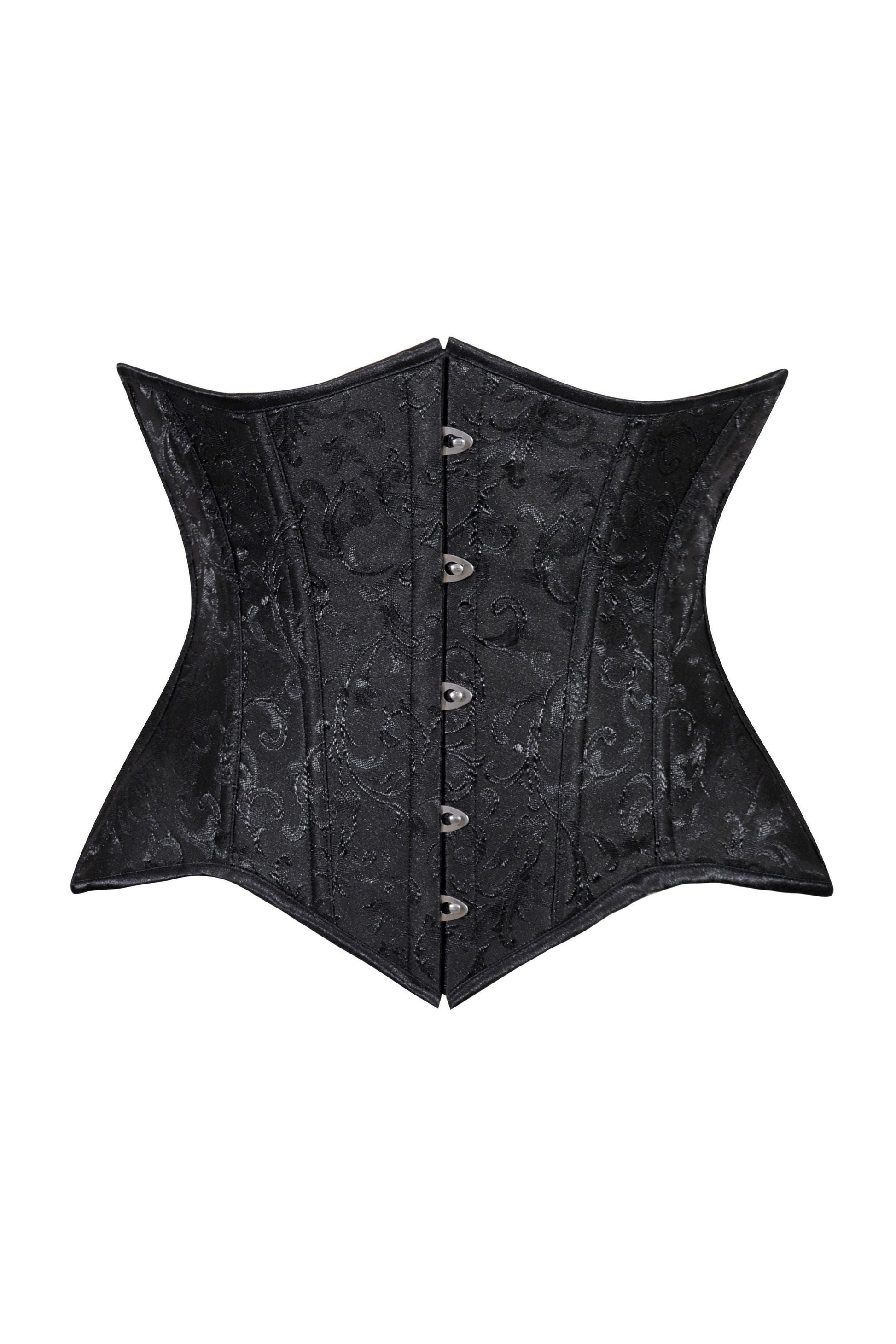 Lavish Black Brocade Waist Cincher Under Bust Corset w/Front Busk Closure - Daisy Corsets