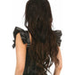 Lavish Black Faux Leather Bustier Top w/Ruffle Sleeves - Daisy Corsets
