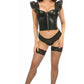 Lavish Black Faux Leather Bustier Top w/Ruffle Sleeves - Daisy Corsets