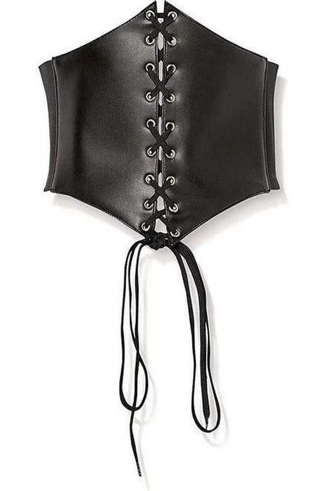 Lavish Black Faux Leather Corset Belt Cincher - Daisy Corsets