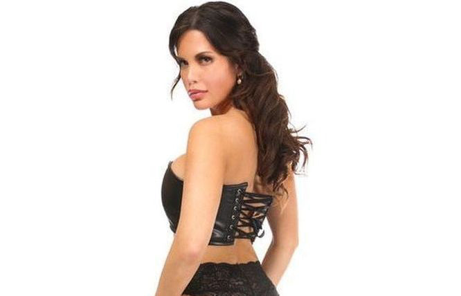 Lavish Black Faux Leather Short Bustier Top - Daisy Corsets