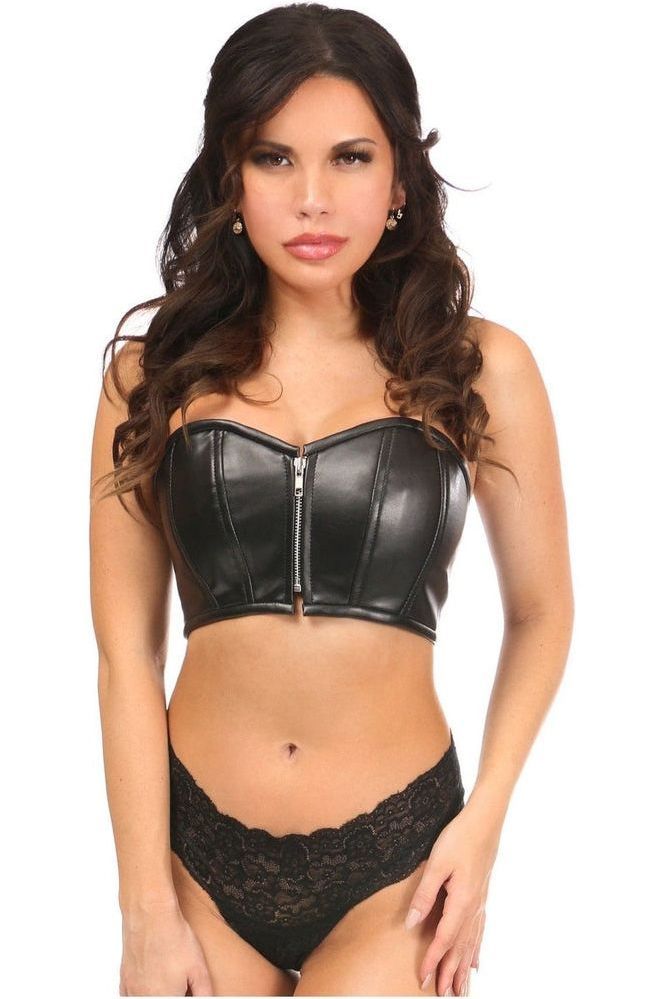 Lavish Black Faux Leather Short Bustier Top - Daisy Corsets