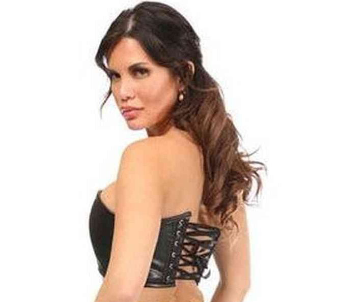 Lavish Black Faux Leather Short Bustier Top - Daisy Corsets