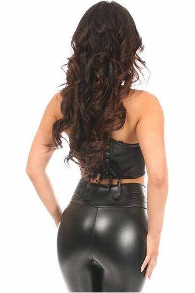Lavish Black Faux Leather Short Bustier Top - Daisy Corsets