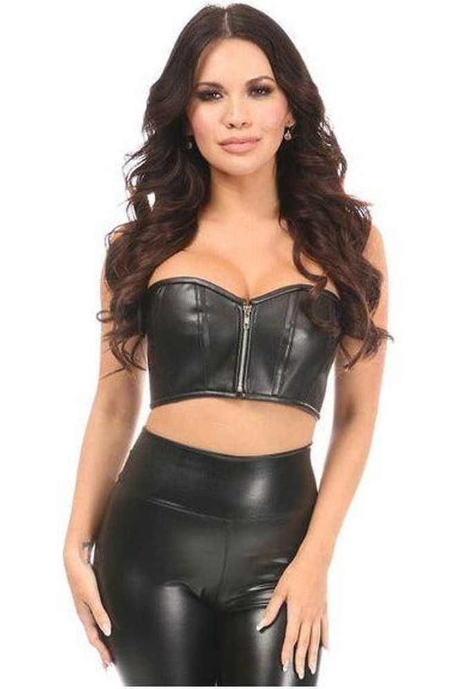 Lavish Black Faux Leather Short Bustier Top - Daisy Corsets