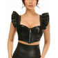 Lavish Black Faux Leather Underwire Bustier Top w/Removable Ruffle Sleeves - Daisy Corsets