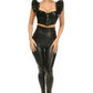 Lavish Black Faux Leather Underwire Bustier Top w/Removable Ruffle Sleeves - Daisy Corsets