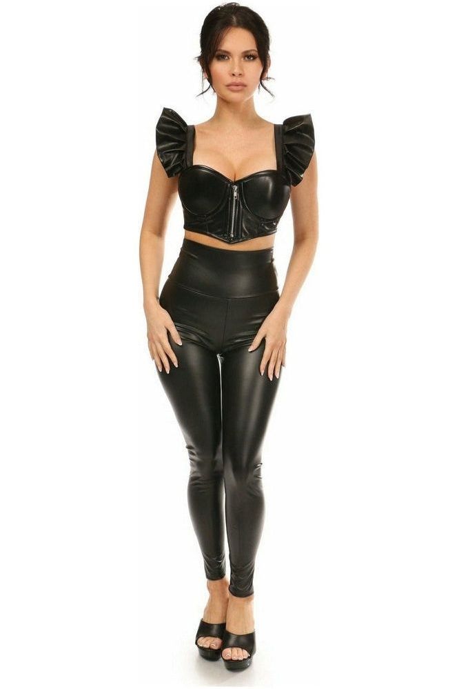 Lavish Black Faux Leather Underwire Bustier Top w/Removable Ruffle Sleeves - Daisy Corsets