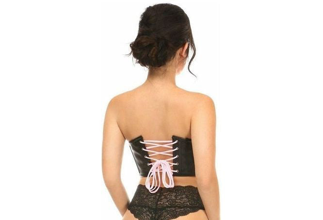 Lavish Black Faux Leather w/Pink Lace - Up Bustier - Daisy Corsets