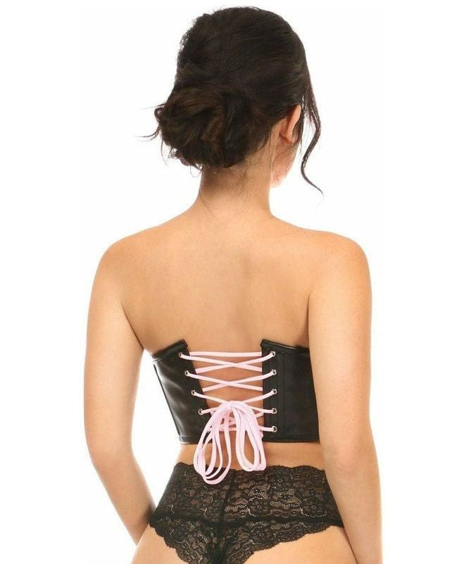 Lavish Black Faux Leather w/Pink Lace - Up Bustier - Daisy Corsets