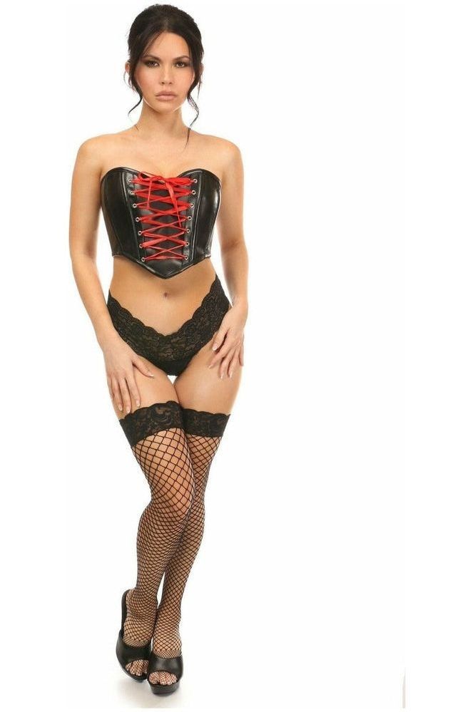 Lavish Black Faux Leather w/Red Lace - Up Bustier - Daisy Corsets