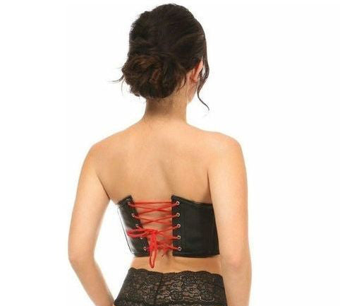 Lavish Black Faux Leather w/Red Lace - Up Bustier - Daisy Corsets