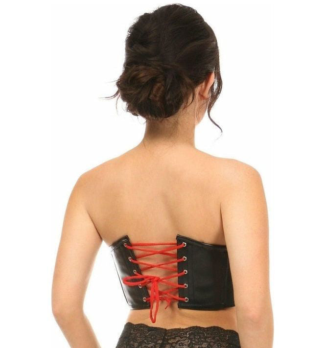 Lavish Black Faux Leather w/Red Lace - Up Bustier - Daisy Corsets