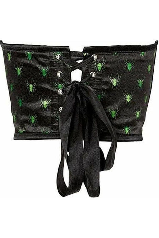 Lavish Black & Green Spiders Satin Open Cup Waist Cincher - Daisy Corsets