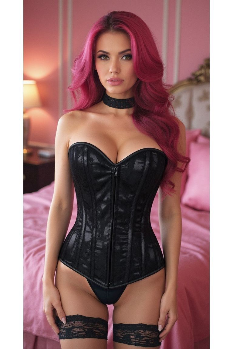 Lavish Black Lace Front Zipper Corset - Daisy Corsets