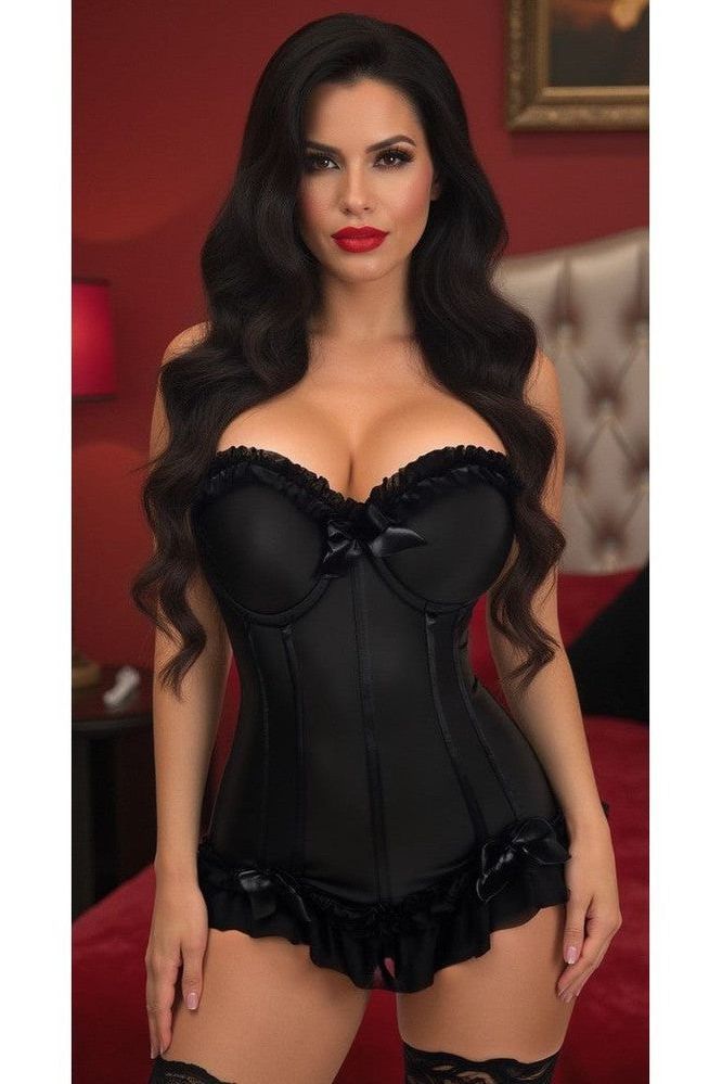 Lavish Black Lycra Hook & Eye Stretch Bustier Corset - Daisy Corsets