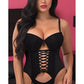 Lavish Black Lycra & Lace Hook & Eye Lace - Up Bustier Corset w/Garters - Daisy Corsets