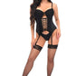Lavish Black Lycra & Lace Hook & Eye Lace - Up Bustier Corset w/Garters - Daisy Corsets
