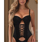 Lavish Black Lycra & Lace Hook & Eye Lace - Up Bustier Corset w/Garters - Daisy Corsets