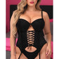 Lavish Black Lycra & Lace Hook & Eye Lace - Up Bustier Corset w/Garters - Daisy Corsets