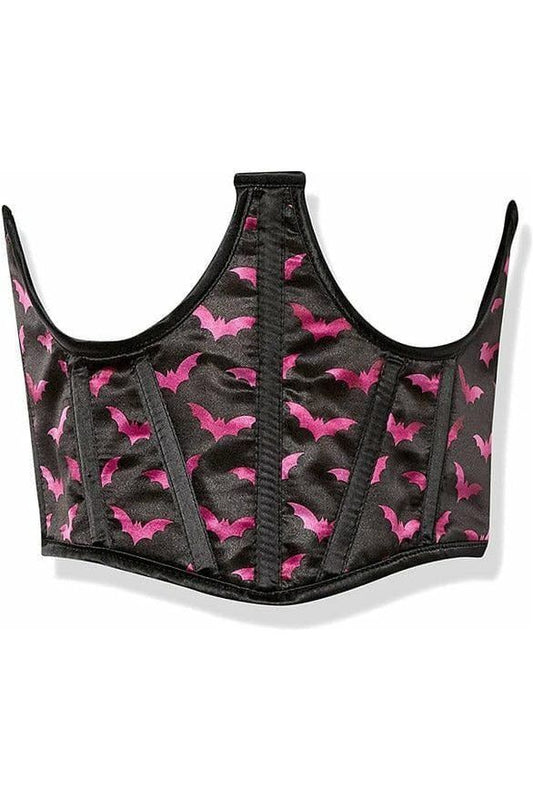 Lavish Black & Magenta Bats Satin Open Cup Waist Cincher - Daisy Corsets