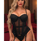 Lavish Black Mesh Underwire Bustier Corset w/Garters - Daisy Corsets