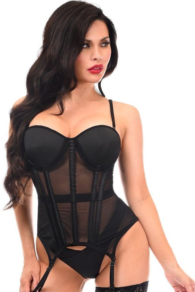 Lavish Black Mesh Underwire Bustier Corset w/Garters - Daisy Corsets