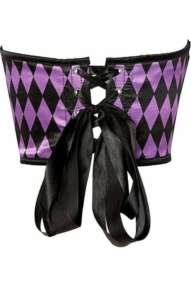 Lavish Black & Purple Diamond Satin Open Cup Waist Cincher - Daisy Corsets