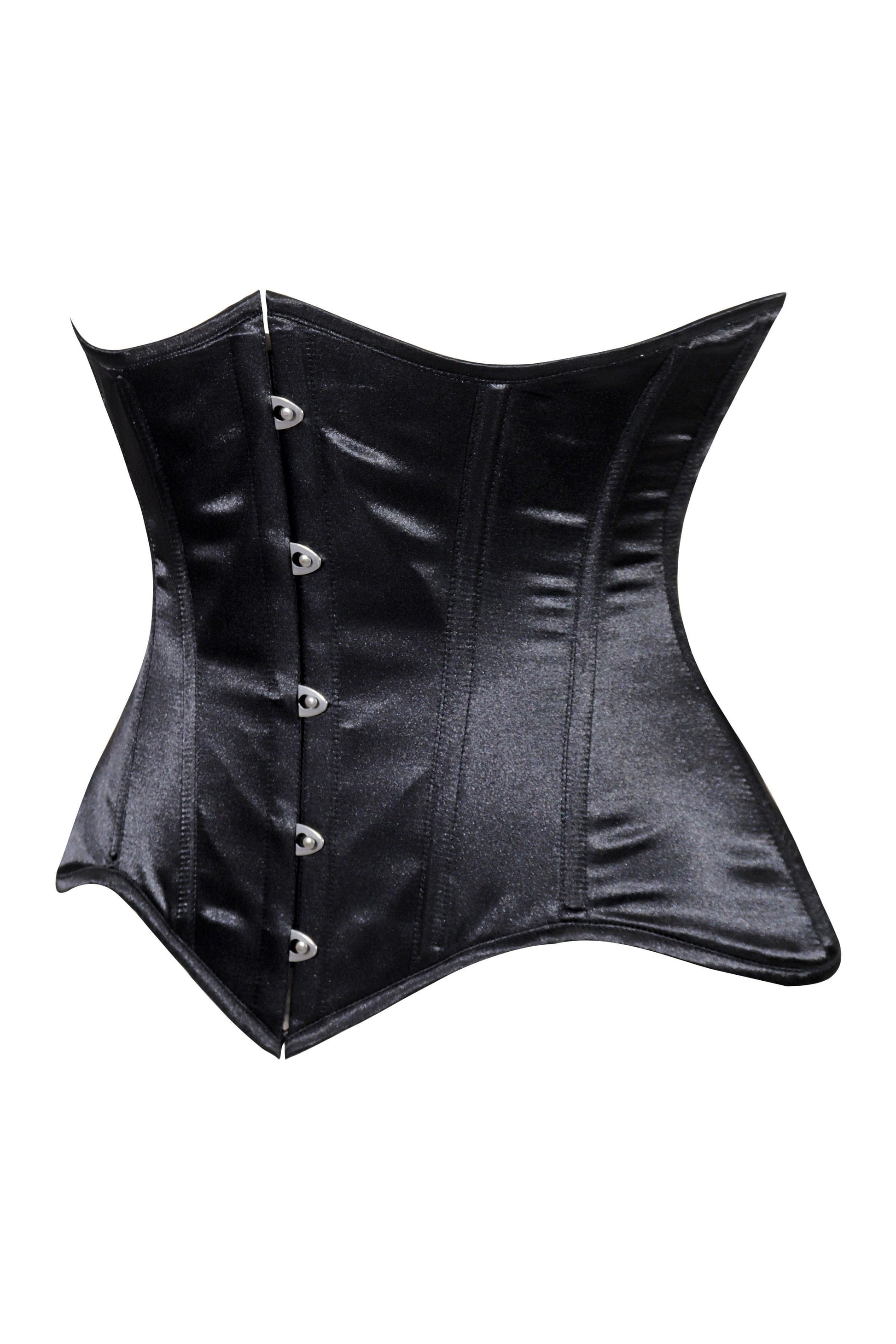 Lavish Black Satin Underbust Corset Waist Cincher Busk Closure - Daisy Corsets