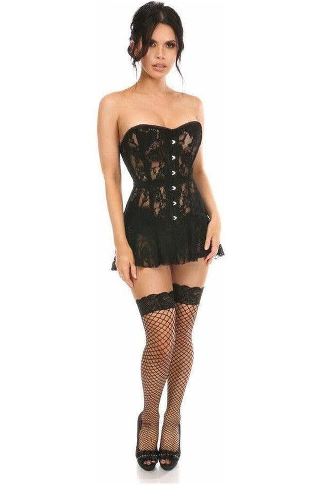 Lavish Black Sheer Lace Corset Dress - Daisy Corsets
