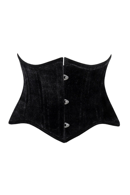 Lavish Black Velvet Mini Cincher Underbust Corset Waist Cincher Busk Closure - Daisy Corsets