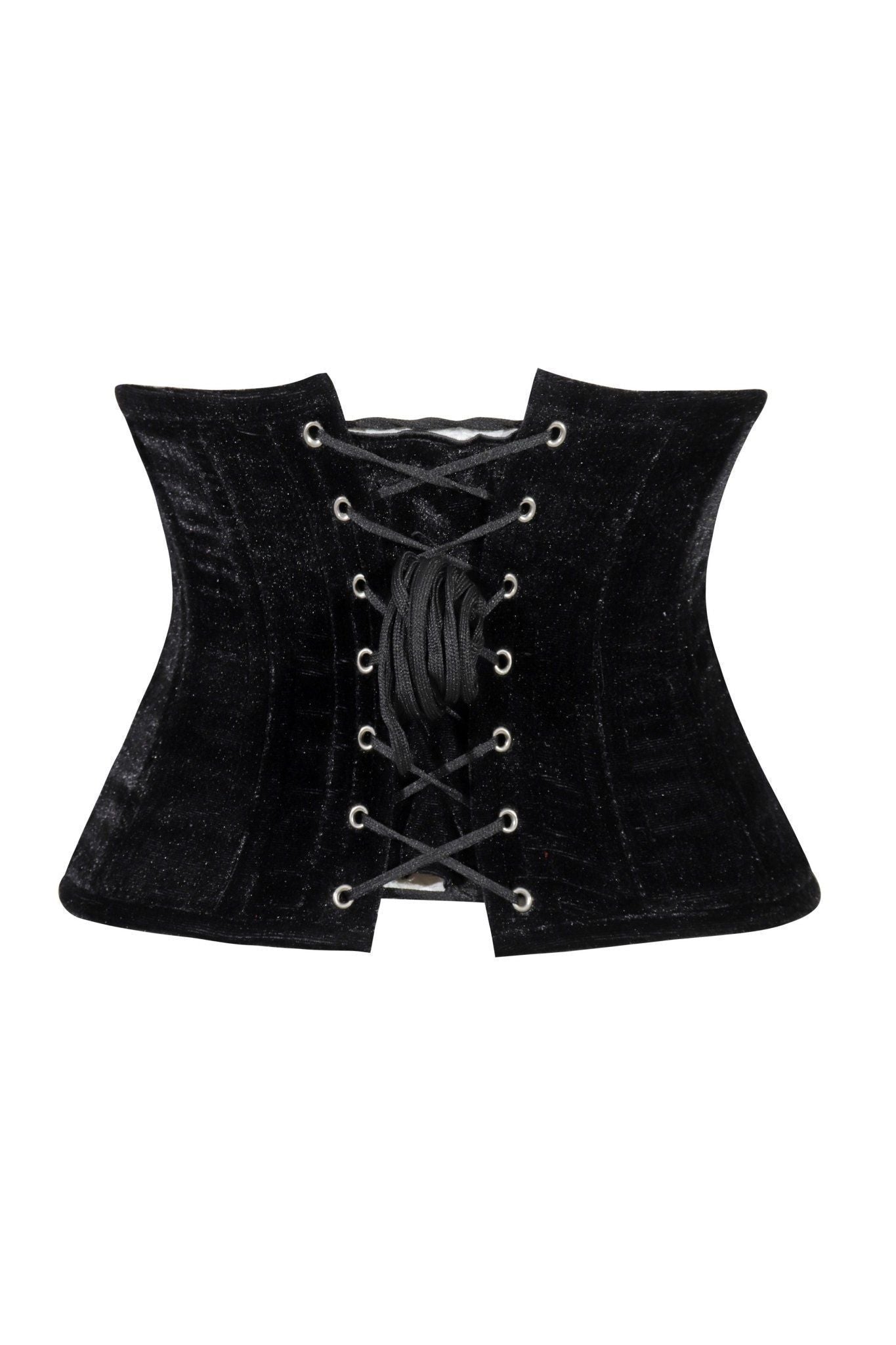Lavish Black Velvet Mini Cincher Underbust Corset Waist Cincher Busk Closure - Daisy Corsets