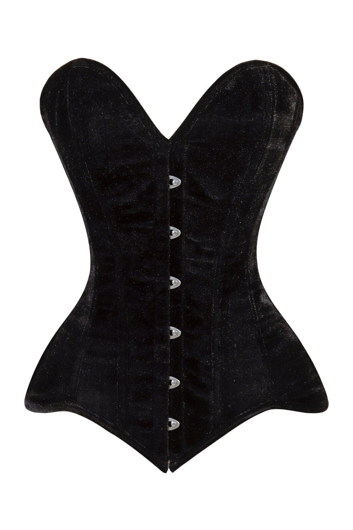 Lavish Black Velvet Overbust Corset Sweetheart Neckline Busk Closure - Daisy Corsets