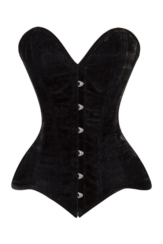 Lavish Black Velvet Overbust Corset Sweetheart Neckline Busk Closure - Daisy Corsets