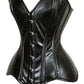 Lavish Black Wet Look Faux Leather Overbust Corset Sweetheart Neckline Busk Closure - Daisy Corsets
