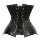 Lavish Black Wet Look Faux Leather Overbust Corset Sweetheart Neckline Busk Closure - Daisy Corsets