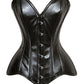 Lavish Black Wet Look Faux Leather Overbust Corset Sweetheart Neckline Busk Closure - Daisy Corsets