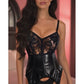 Lavish Black Wet Look & Lace Bustier Corset w/Garters - Daisy Corsets
