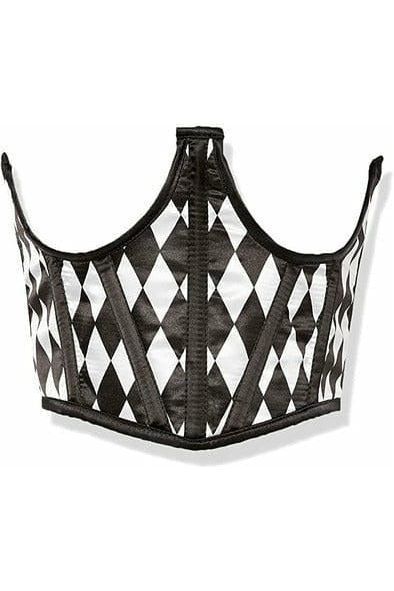 Lavish Black & White Diamond Satin Open Cup Waist Cincher - Daisy Corsets