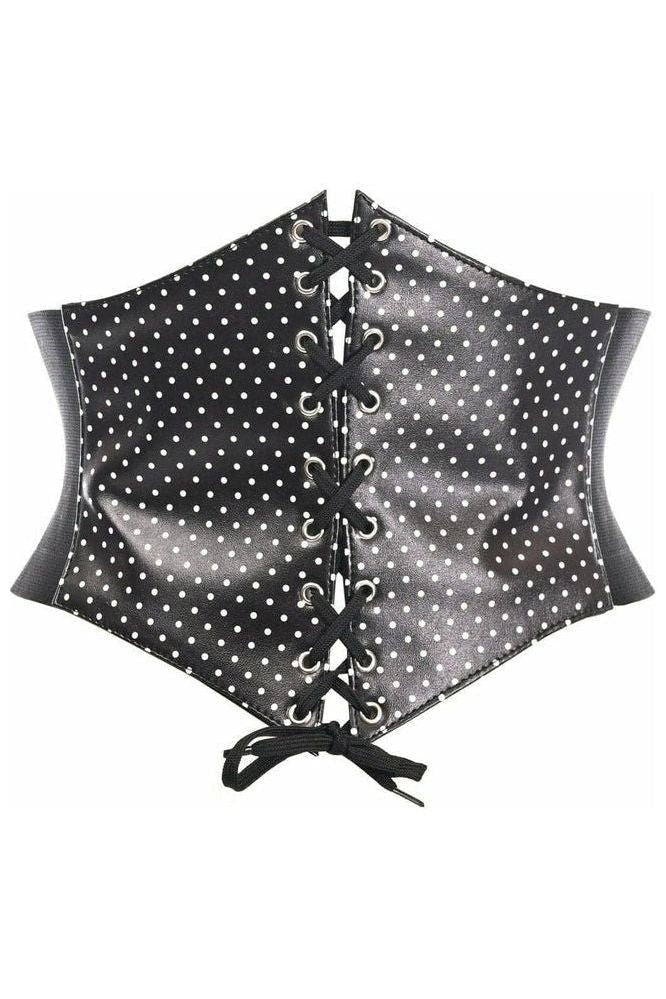 Lavish Black & White Polka Dot Lace - Up Corset Belt Cincher - Daisy Corsets