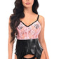 Lavish Black/Pink Wet Look & Lace Bustier Corset w/Garters - Daisy Corsets