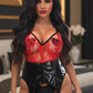 Lavish Black/Red Wet Look & Lace Bustier Corset w/Garters - Daisy Corsets