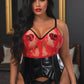 Lavish Black/Red Wet Look & Lace Bustier Corset w/Garters - Daisy Corsets