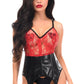 Lavish Black/Red Wet Look & Lace Bustier Corset w/Garters - Daisy Corsets
