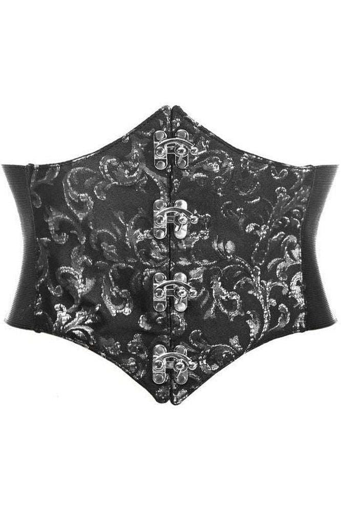 Lavish Black/Silver Swirl Brocade Corset Belt Cincher w/Clasps - Daisy Corsets