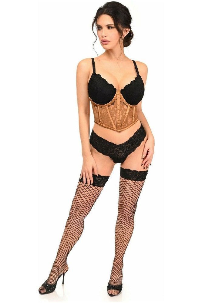 Lavish Caramel Sheer Lace Underwire Waist Cincher Corset - Daisy Corsets