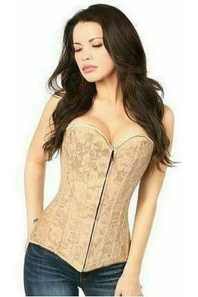 Lavish Dark Beige Lace Overbust Corset w/Zipper - Daisy Corsets