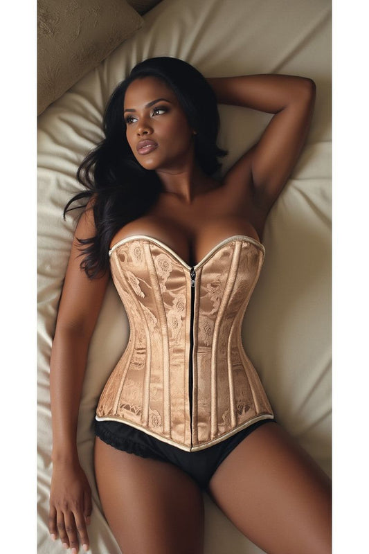 Lavish Dark Beige Lace Overbust Corset w/Zipper - Daisy Corsets